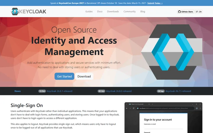 Keycloak home page, captured Oct 15, 2026