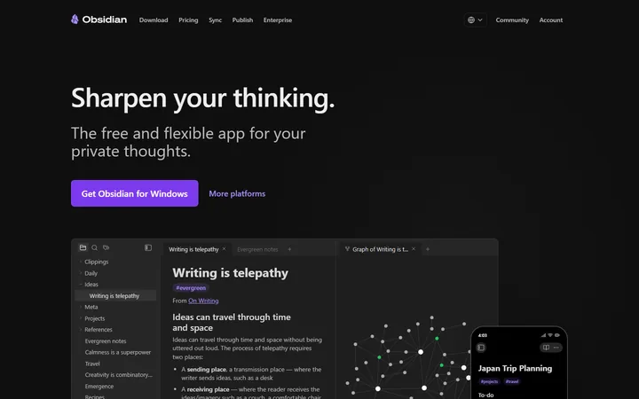 Obsidian home page, captured Oct 15, 2026